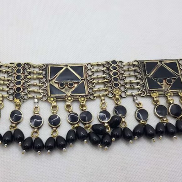 Afghan Choker Necklace With Dangling Beads, Afghan Kuchi Glass Stones Necklace, - Picture 1 of 5